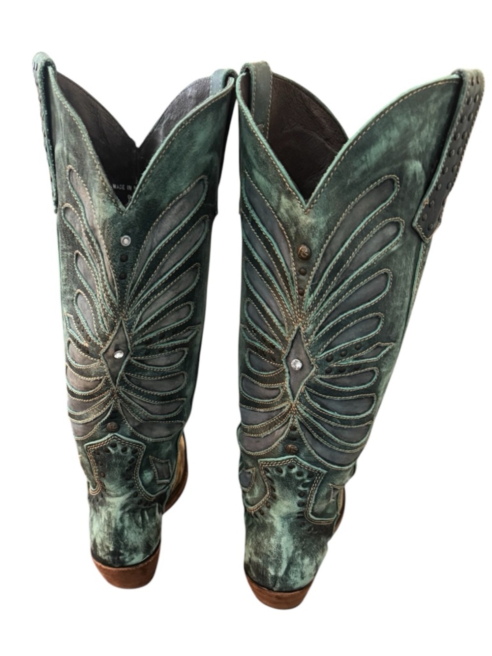 Liberty Black Turquoise Vintage Inlay Leather Cowboy Boots Size 9 GUC - Picture 3 of 16